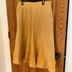 Gold linen plus size embroidered skirt